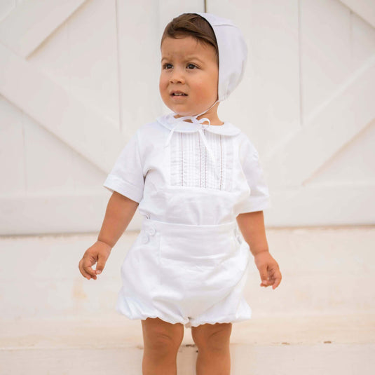 Pelele blanco de bautizo para bebé con detalles bordados