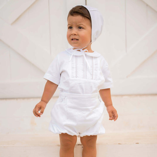 Pelele blanco de bautizo para bebé con detalles bordados